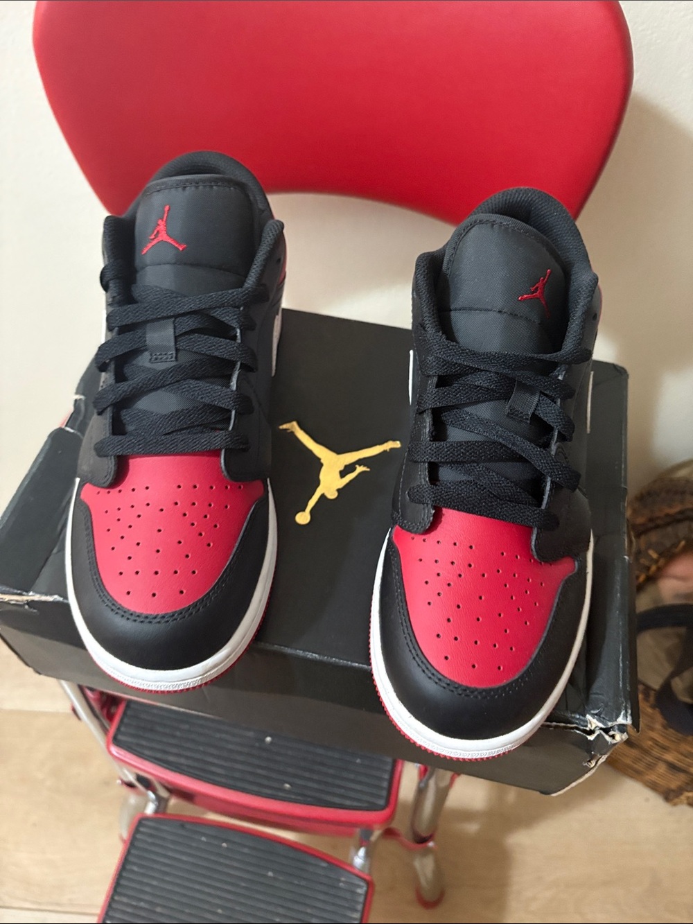 Jordan 1 Low Top Sneakers - Black and Red size 6.5